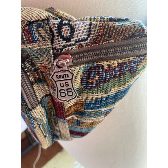 Route 66 Tapestry Waist Bag With Multiple Pockets & US 66 Zipper Pulls - Picture 4 of 6
